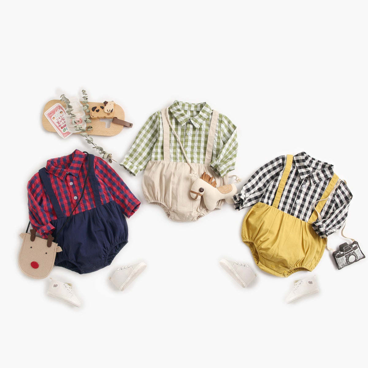 Baby Boy 1pcs Plaid Pattern False 1 Pieces Design Lapel Bodysuit Onesies