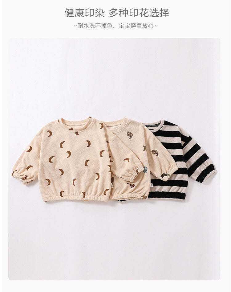 Baby Striped Print Pattern Loose Cotton Hoodie Combo Pants Sets