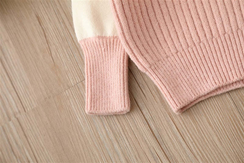 Baby Solid Color Bow Patched Sweater With Pants Sets