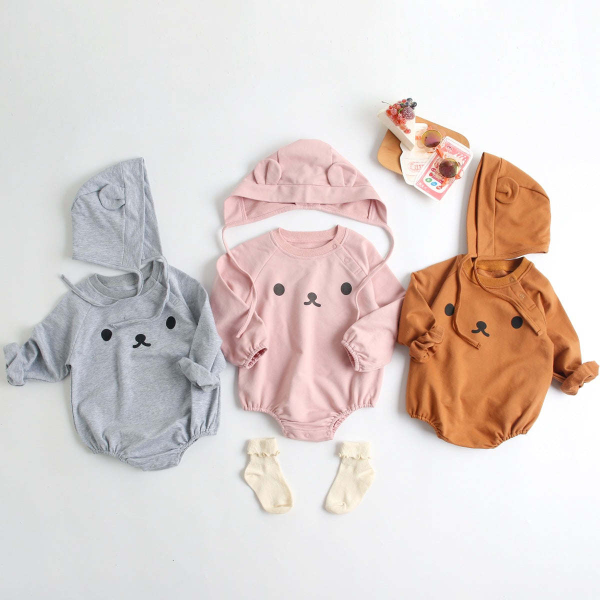 Baby 1pcs Cartoon Print Pattern Long Sleeved Cotton Triangle Onesies With Hat