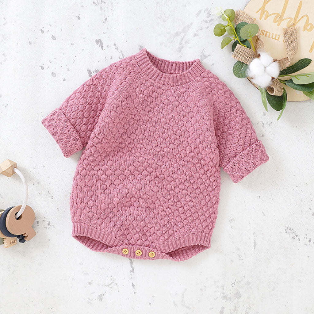 Baby Solid Color Long Sleeve Knit Pullover New Style Bodysuit