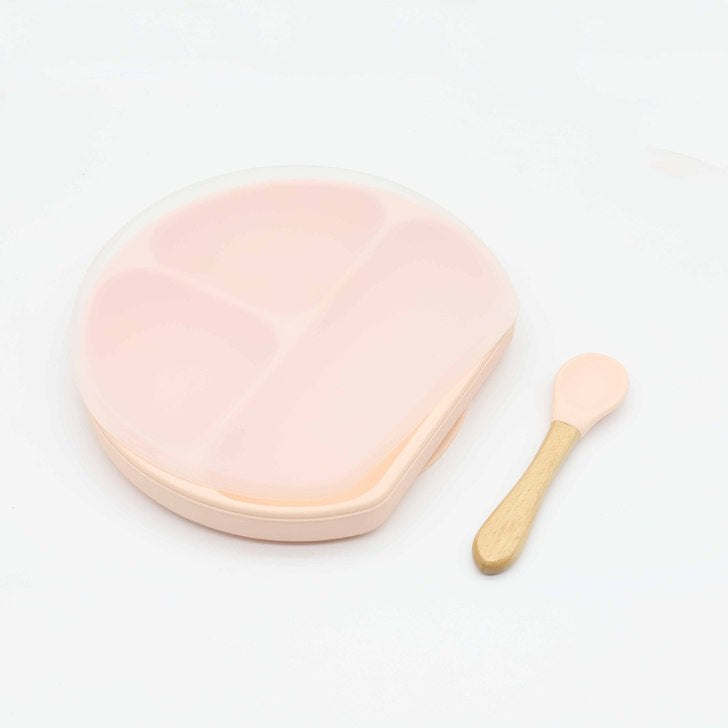 Baby Silicone Compartment Plate With Wooden Spoon