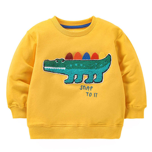 Baby Boy Cartoon Dinosaur Patches Pattern Long Sleeve Hoodies