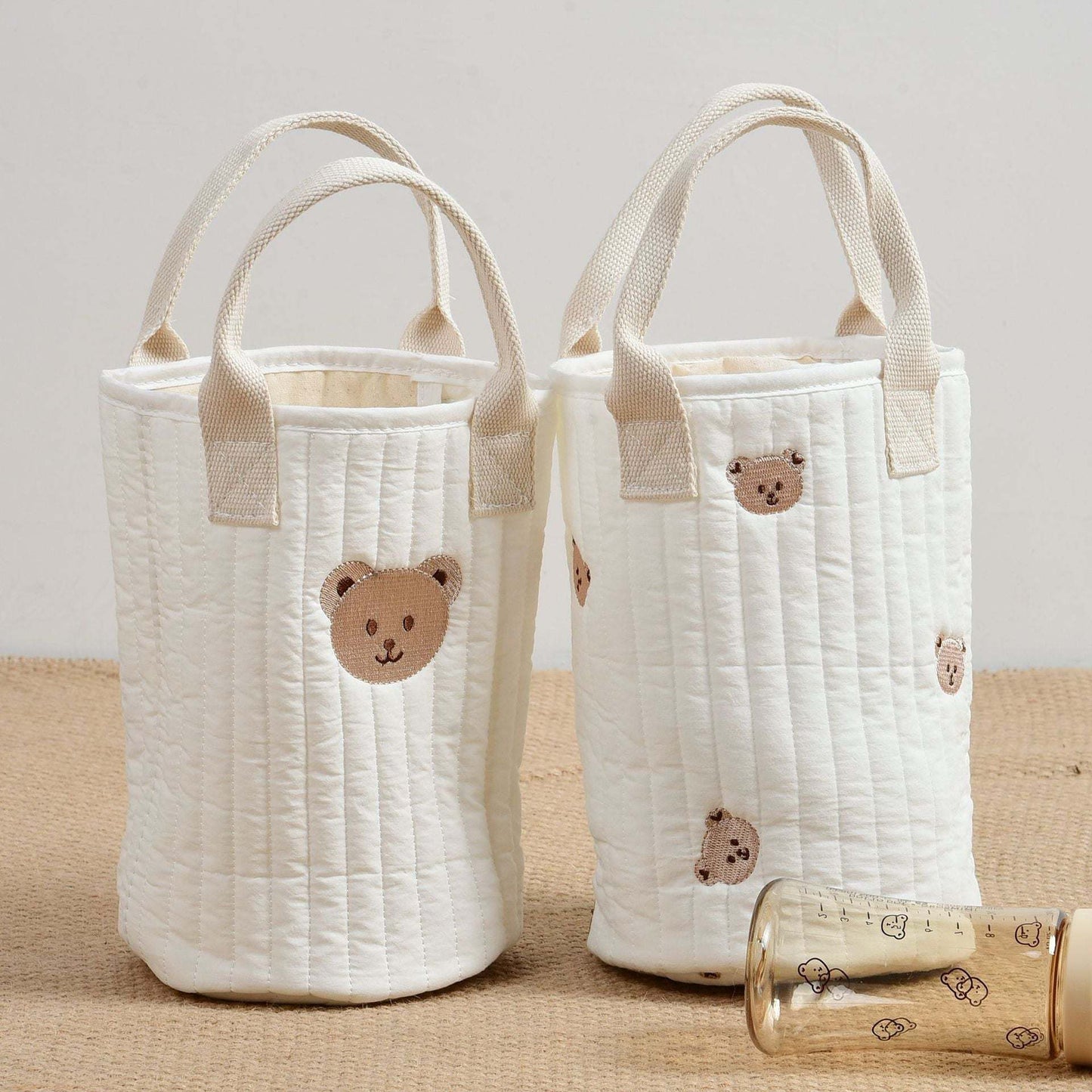 Baby Embroidered Pattern Baby Bottle Storage Mommy Handbag With Compartment