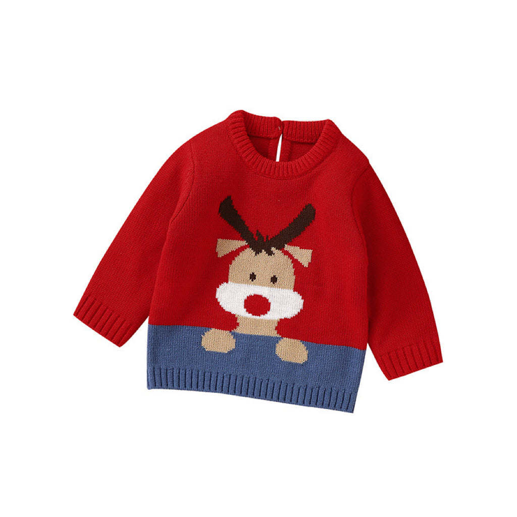 Baby Elk Print Pattern Christmas Style Pullover Sweater