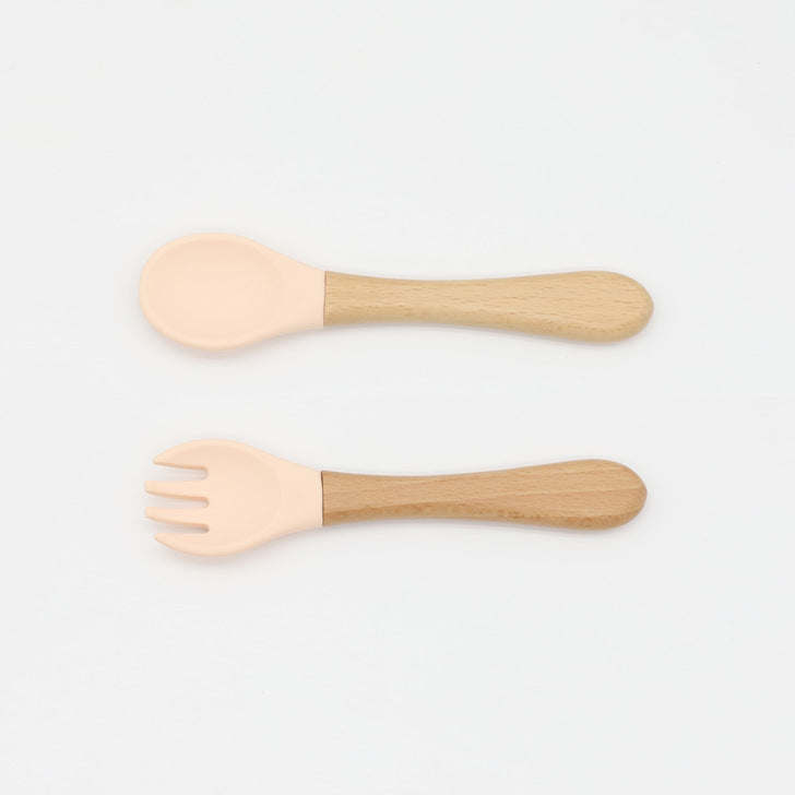 Baby Food Grade Wooden Handles Silicone Spoon Fork Cutlery