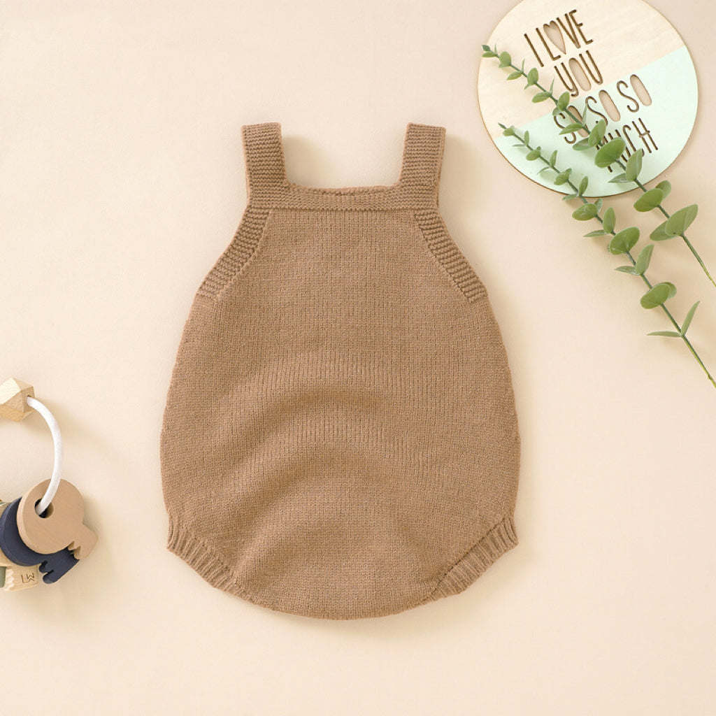 Baby Boy And Girl Solid Color Sling Design Knitted Onesies