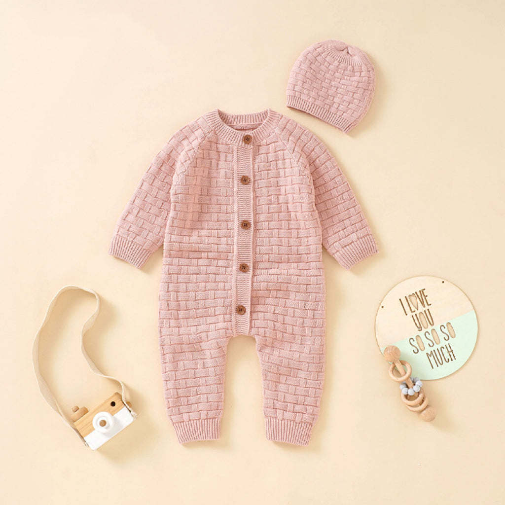 Baby Solid Color Full Button Design Knit Hot Selling Rompers