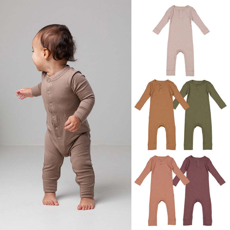 Baby Solid Color Long Sleeve Soft Cotton Basic Jumpsuit