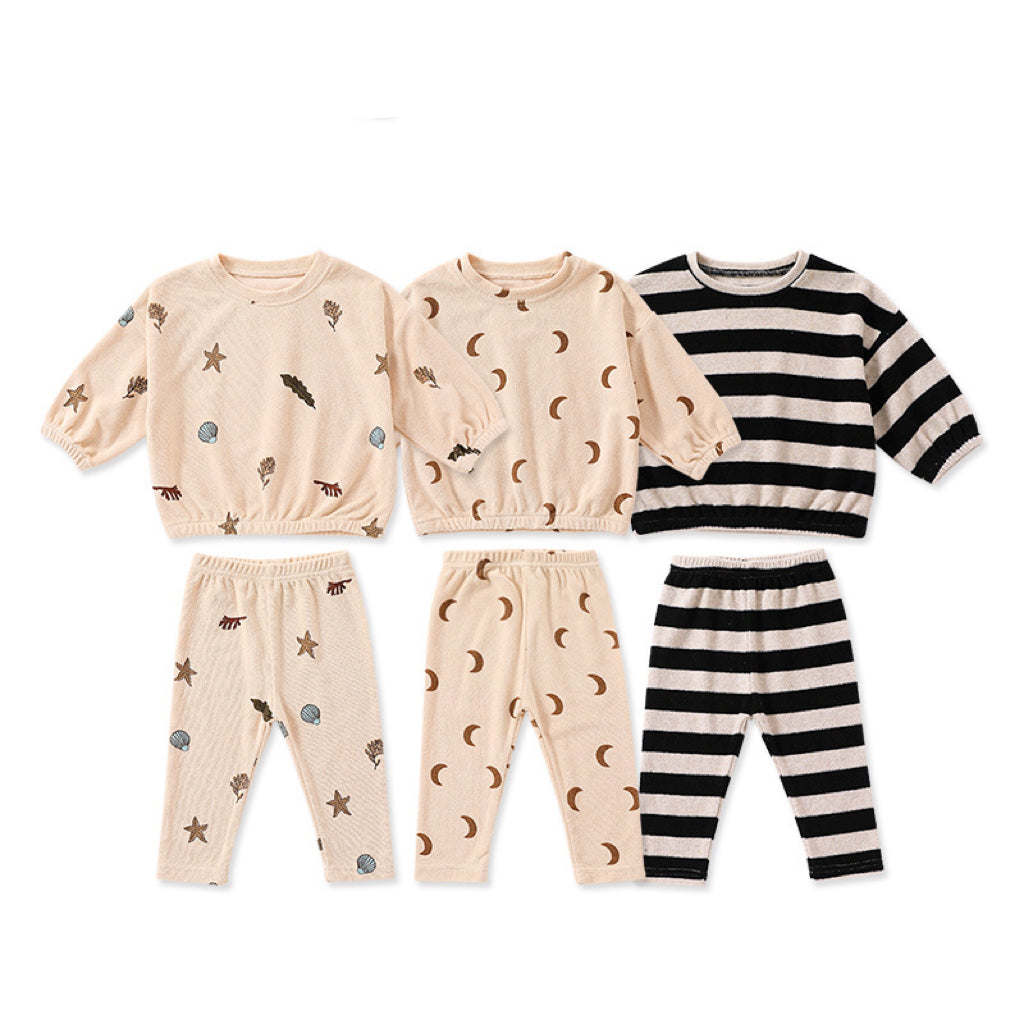 Baby Striped Print Pattern Loose Cotton Hoodie Combo Pants Sets