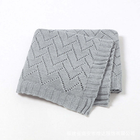 Kids Hollow Carved Graphic Solid Color Knitted Blanket