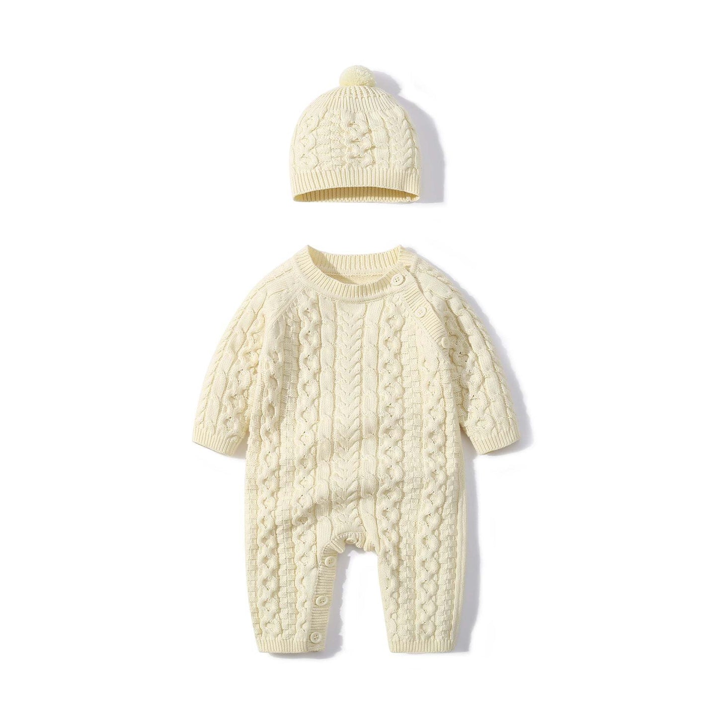 Baby Solid Color Crochet Knitted Pattern Shoulder Button Design Rompers