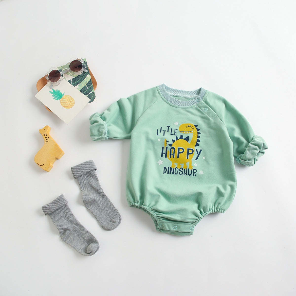 Newborn Baby Cartoon Graphic Shoulder Buckle Design Soft Onesies Bodysuit