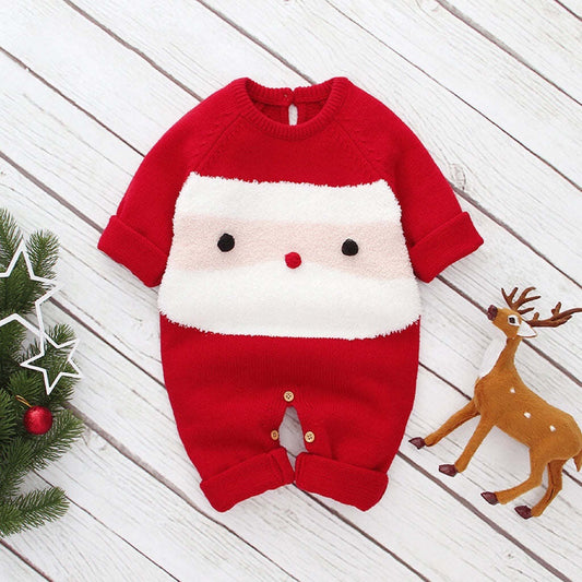 Baby Cartoon Christmas Pattern Long Sleeves Sweater Rompers