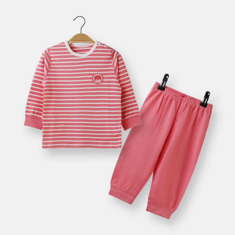 Baby Striped Graphic Shirt Combo Solid Trousers Spring Autumn Split Underwear Pajama Sets