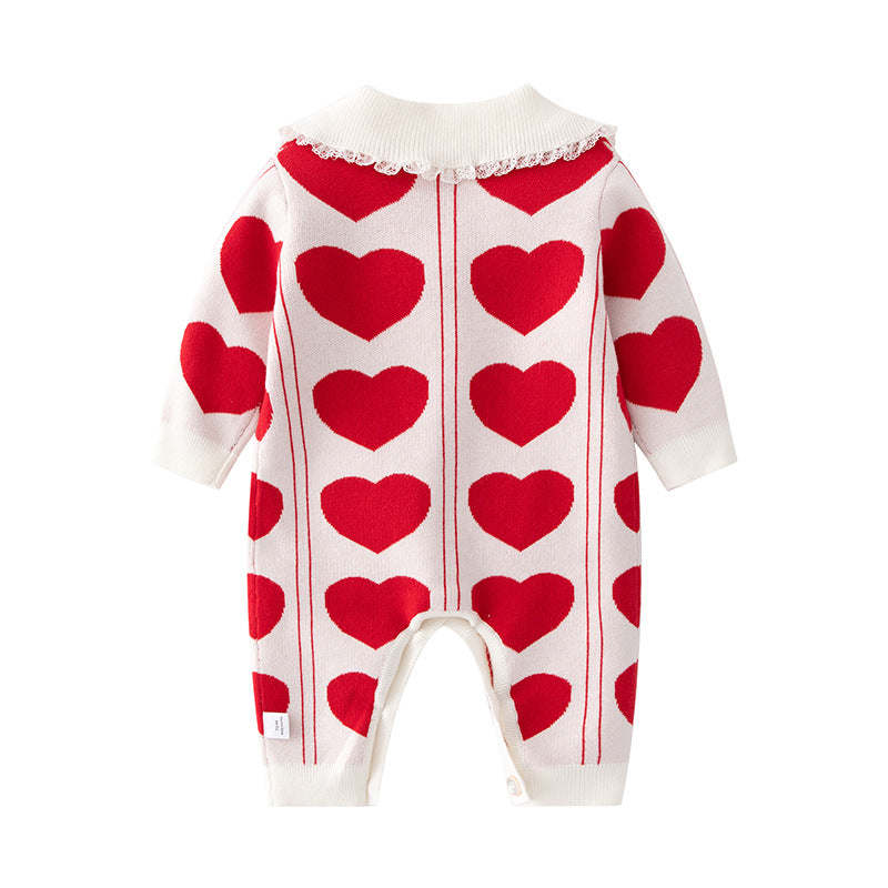 Baby Heart Graphic Doll Neck Long Sleeve Knit Romper