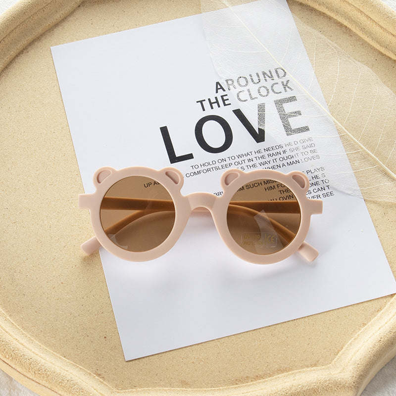 Girls Solid Color Cartoon Shape Round Frame Frosted Sunglasses