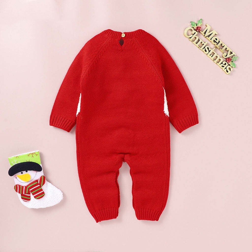 Baby Cartoon Christmas Pattern Long Sleeves Sweater Rompers