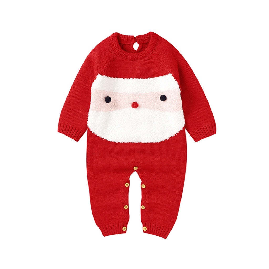 Baby Cartoon Christmas Pattern Long Sleeves Sweater Rompers