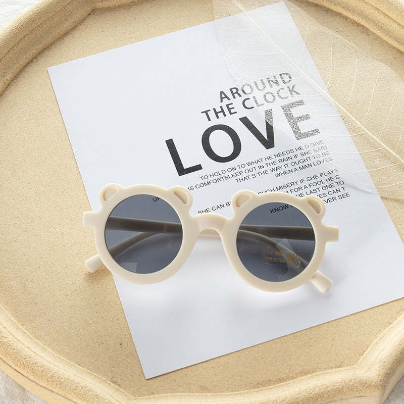 Girls Solid Color Cartoon Shape Round Frame Frosted Sunglasses