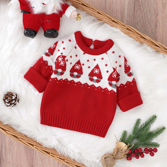 Baby Christmas Print Pattern Crewneck Pullover Knitwear Sweater