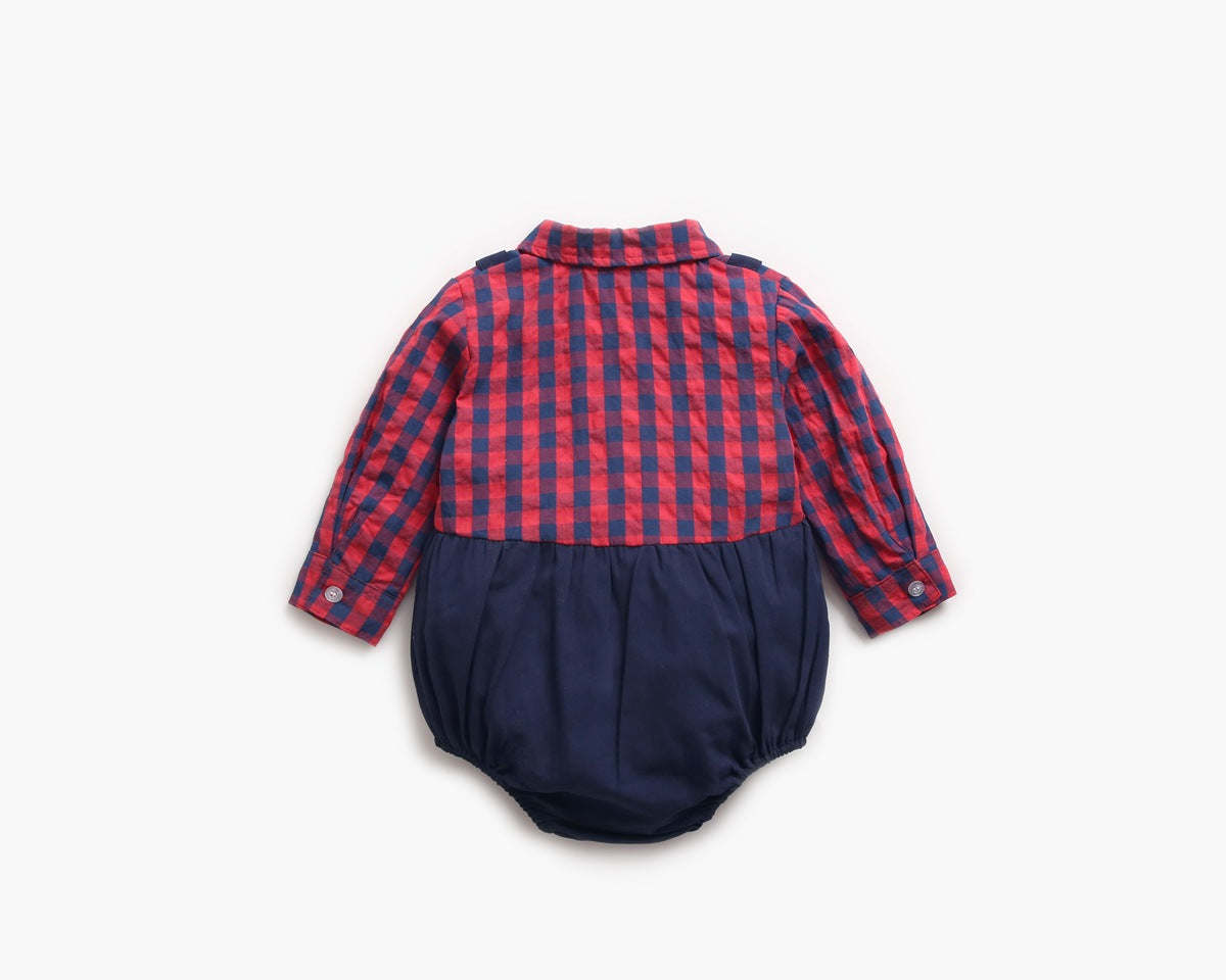 Baby Boy 1pcs Plaid Pattern False 1 Pieces Design Lapel Bodysuit Onesies