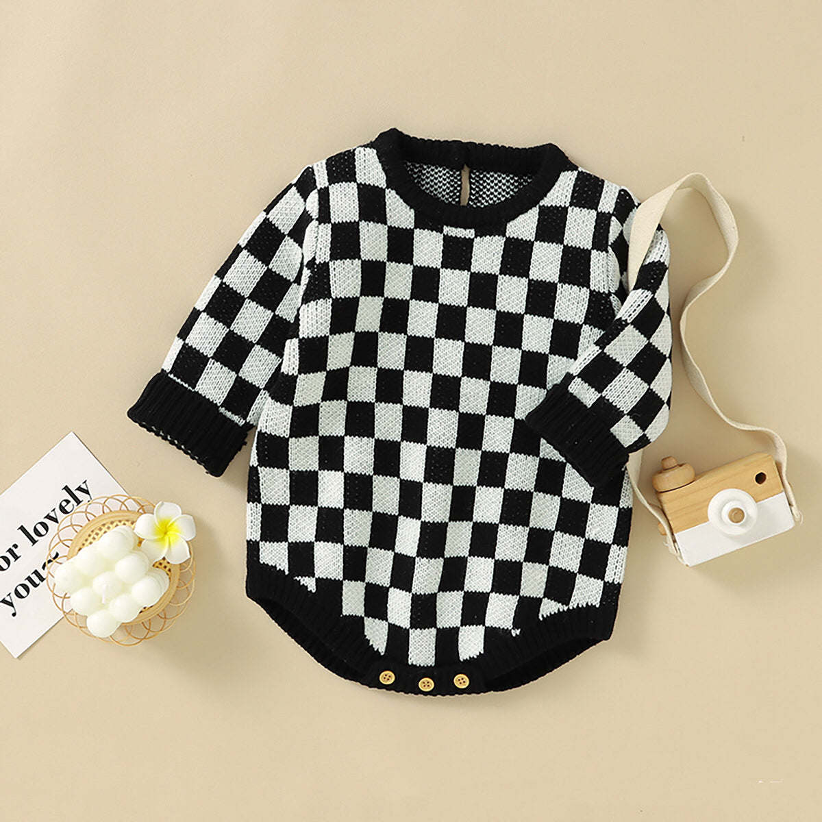 Baby Checkerboard Pattern Quality Knit Onesies