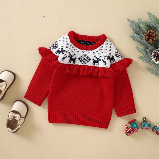 Baby Christmas Elk Embroidered Pattern Pullover Knitted Custom Sweater