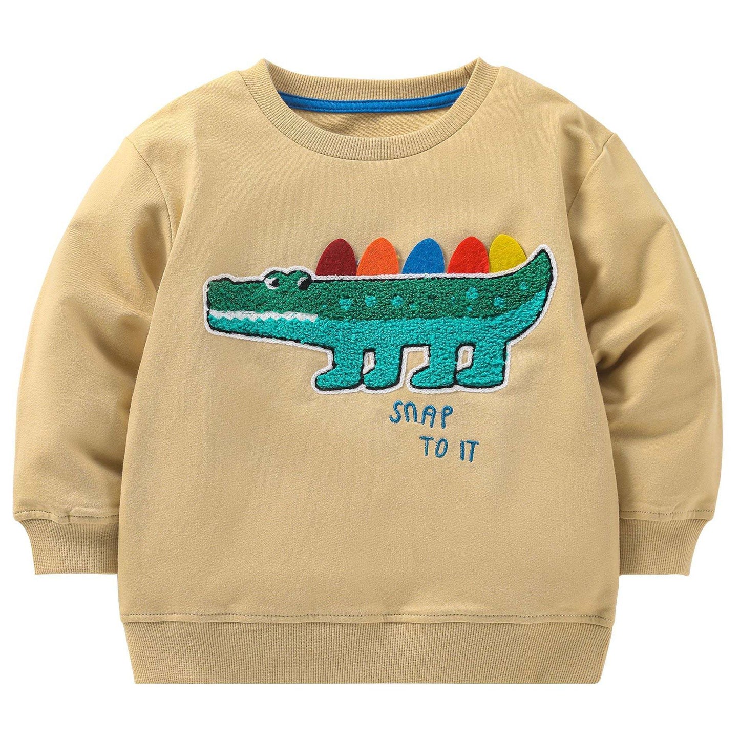 Baby Boy Cartoon Dinosaur Patches Pattern Long Sleeve Hoodies