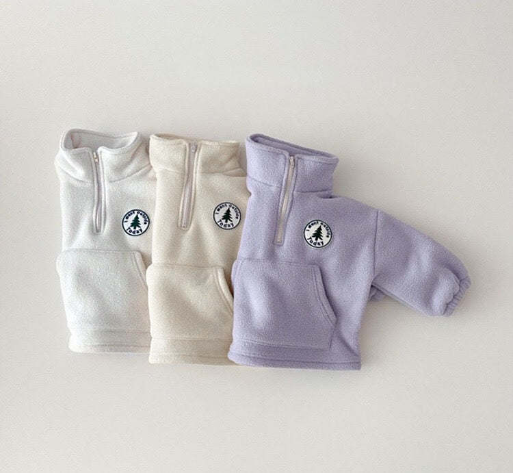 Baby Solid Color Stand Collar Autumn Winter Thermal Hoodies Sets