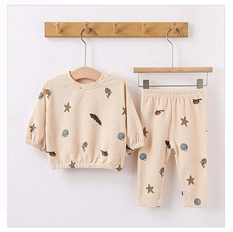 Baby Striped Print Pattern Loose Cotton Hoodie Combo Pants Sets