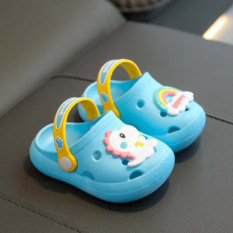 Baby Cartoon Animal & Rainbow Patched Pattern Colorful Soft Bottom Slippers