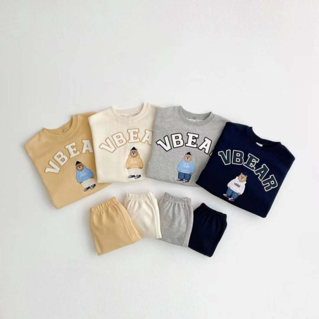 Baby Bear Letters Pattern Hoodies Combo Trousers Casual Cute Sets