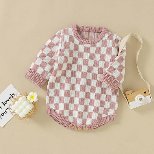 Baby Checkerboard Pattern Quality Knit Onesies
