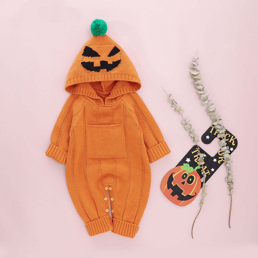 Baby Solid Color Monster Print Pattern Halloween Romper