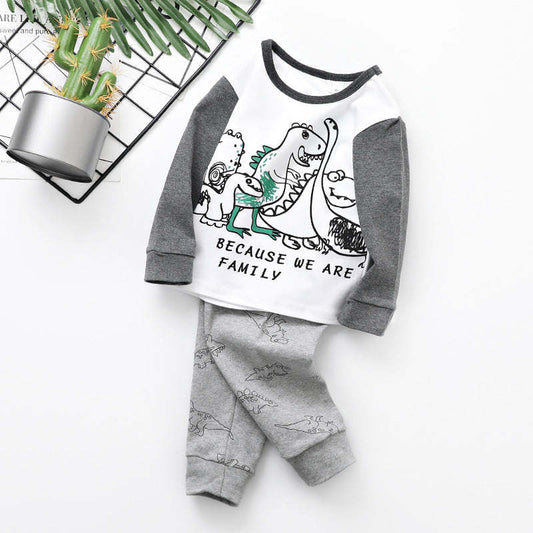 Baby Boy Cartoon Dinosaur Print Pattern Shirt Combo Pants 1 Pieces Sets Tracksuit