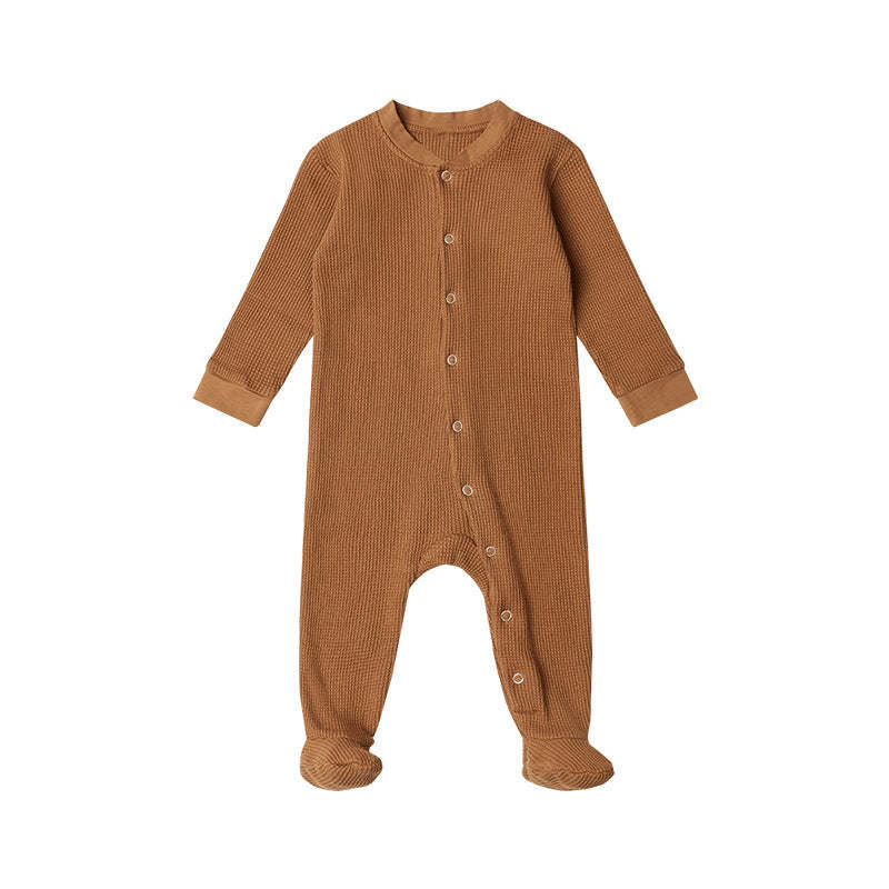 Baby Boy And Girl Waffle Knitted Fabric Solid Color Jumpsuits