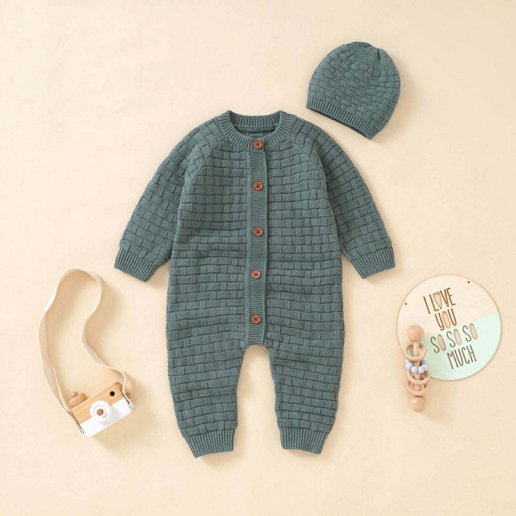 Baby Solid Color Full Button Design Knit Hot Selling Rompers