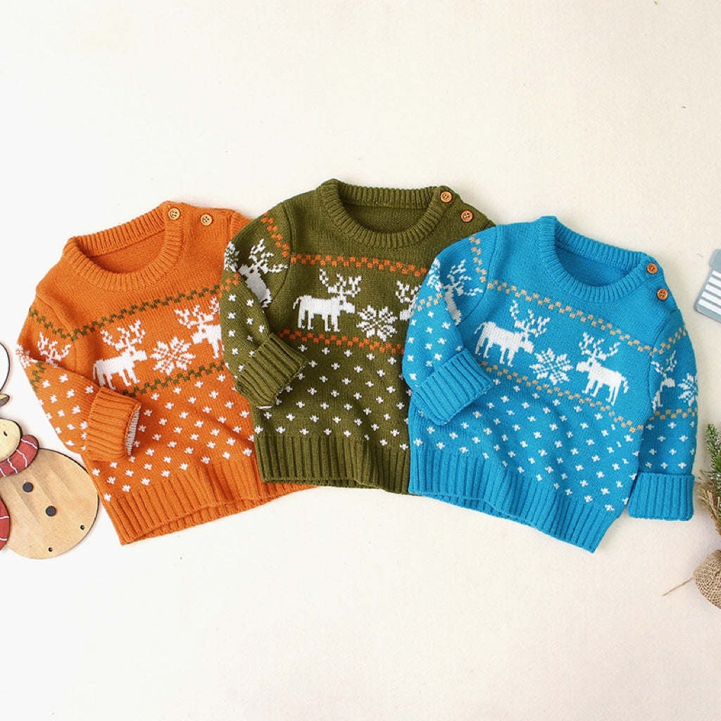Baby Boy And Girl Christmas Giraffe Pattern Long Sleeved Pullover Sweater