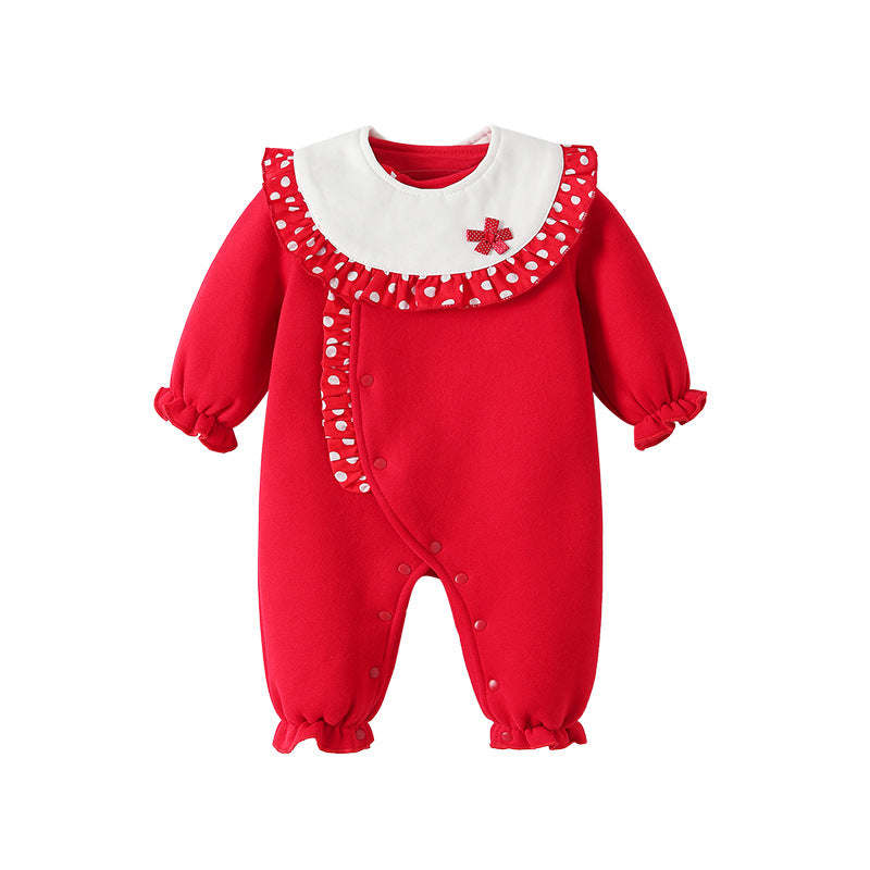 Baby Girl Polka Dot Pattern Mesh Patchwork Design New Year's Romper