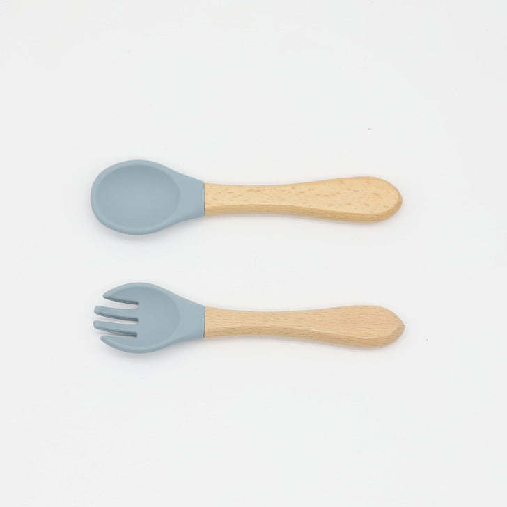 Baby Food Grade Wooden Handles Silicone Spoon Fork Cutlery