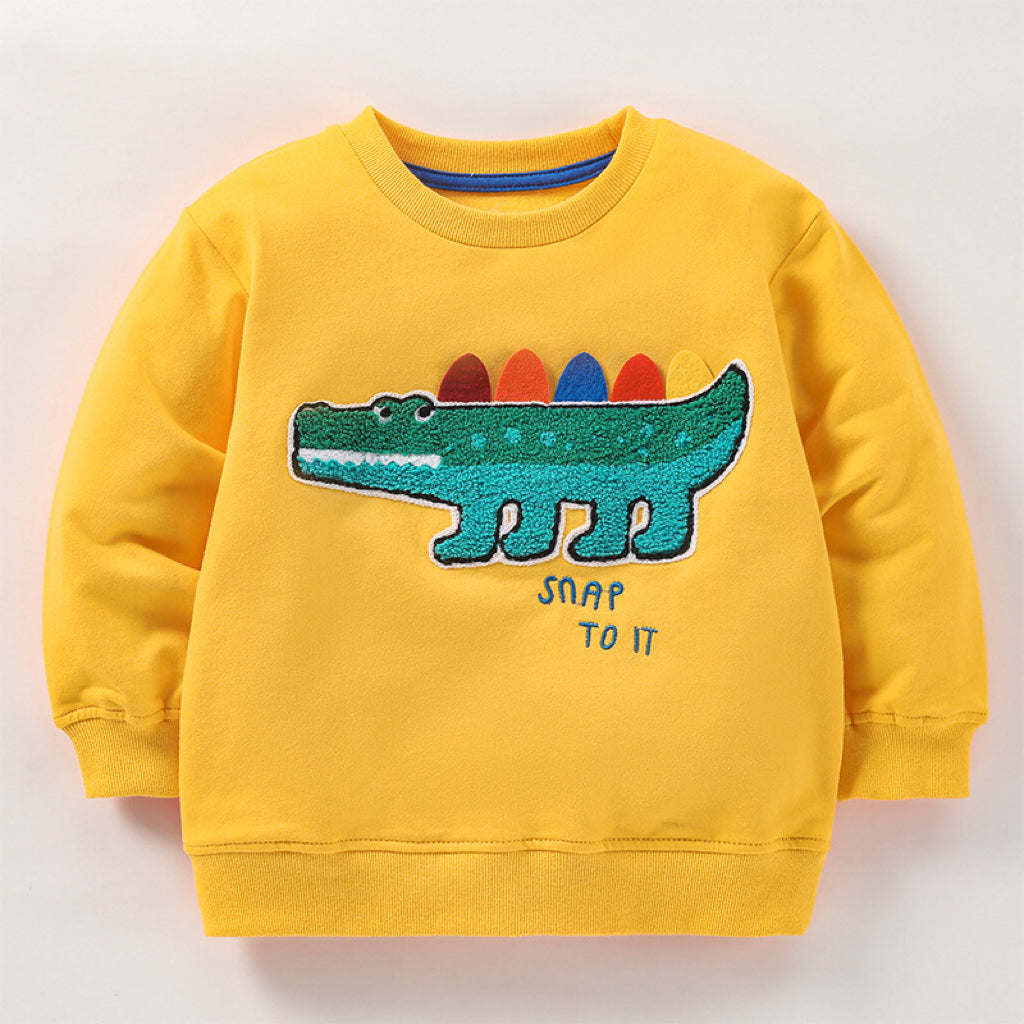 Baby Boy Cartoon Dinosaur Patches Pattern Long Sleeve Hoodies