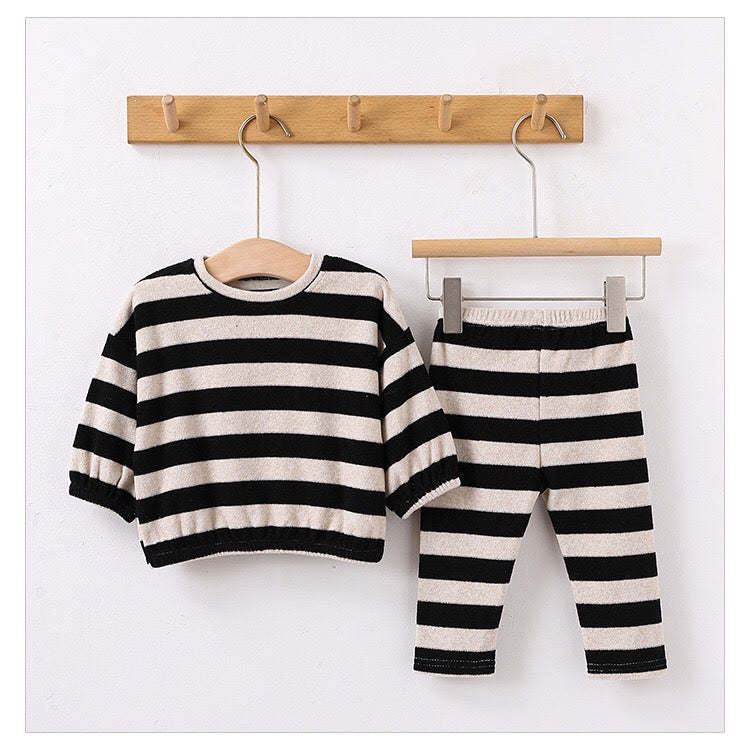 Baby Striped Print Pattern Loose Cotton Hoodie Combo Pants Sets