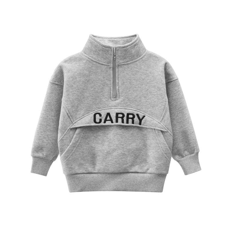 Baby Slogan Embroidered Pattern Solid Color High Neck Hoodie