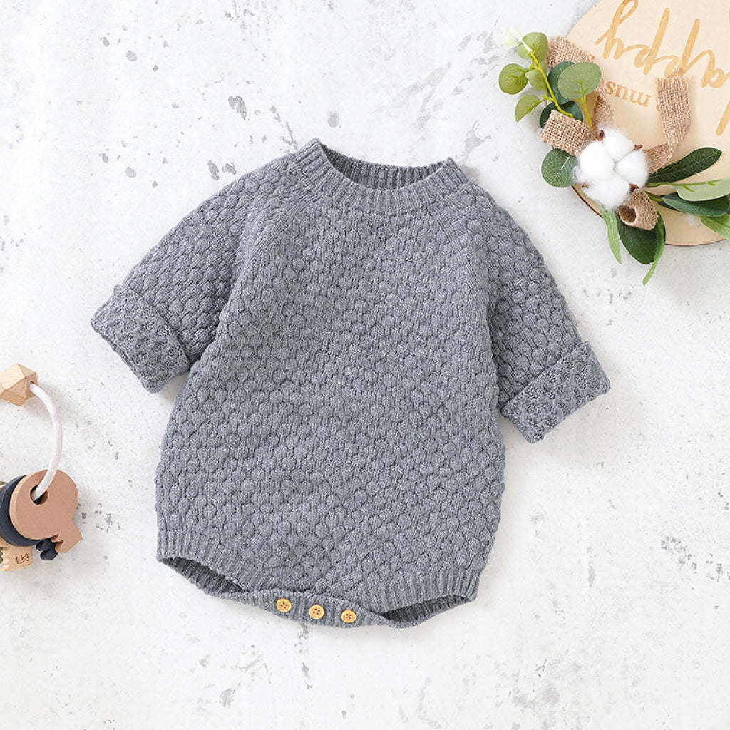 Baby Solid Color Long Sleeve Knit Pullover New Style Bodysuit