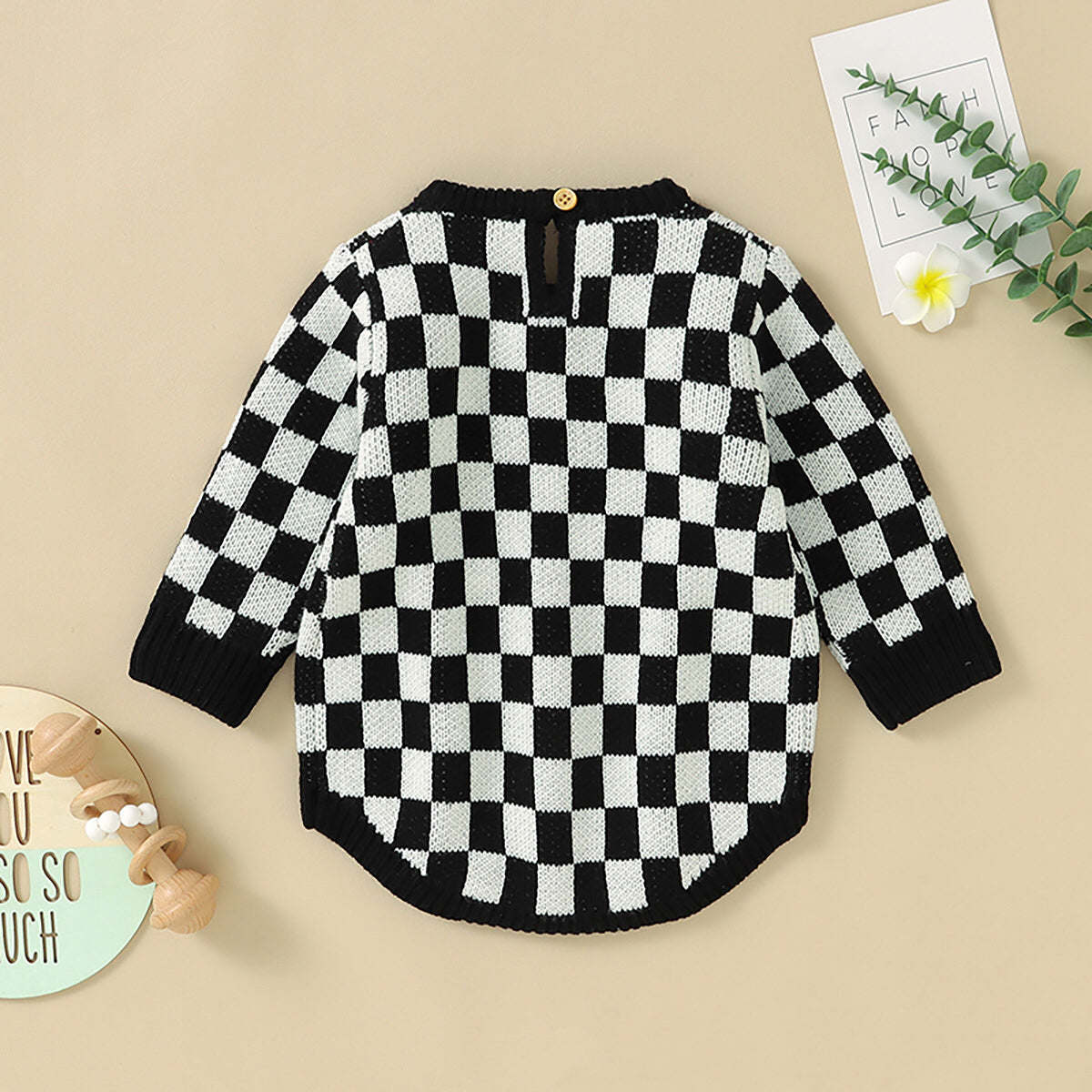 Baby Checkerboard Pattern Quality Knit Onesies