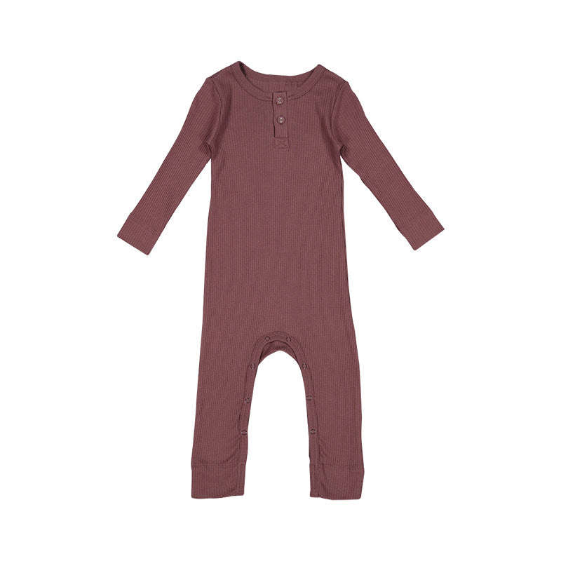 Baby Solid Color Long Sleeve Soft Cotton Basic Jumpsuit