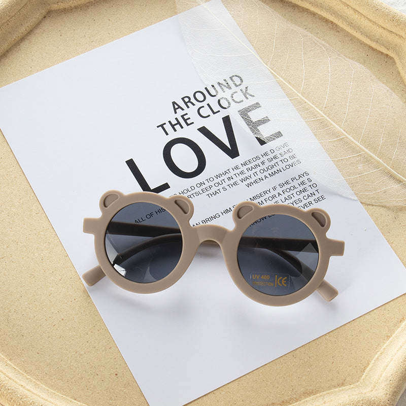 Girls Solid Color Cartoon Shape Round Frame Frosted Sunglasses