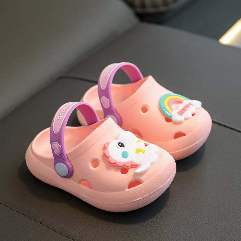 Baby Cartoon Animal & Rainbow Patched Pattern Colorful Soft Bottom Slippers